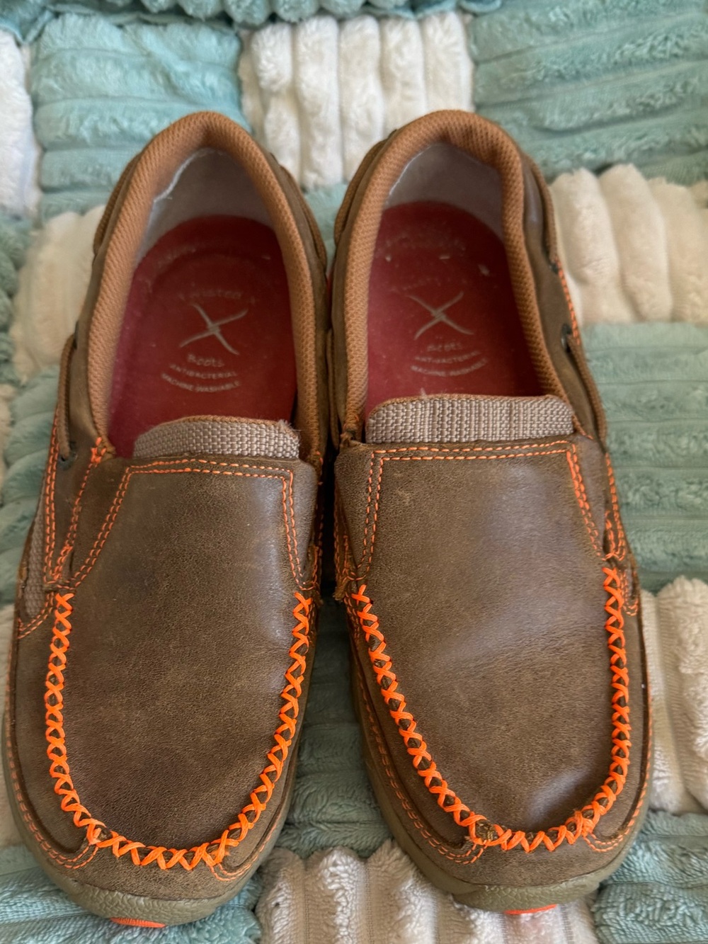 Women’s Brown Slip-On Casual Shoes with Orange Stitching